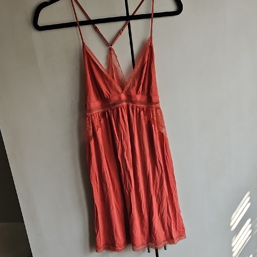 Elegant Coral Lace Chemise